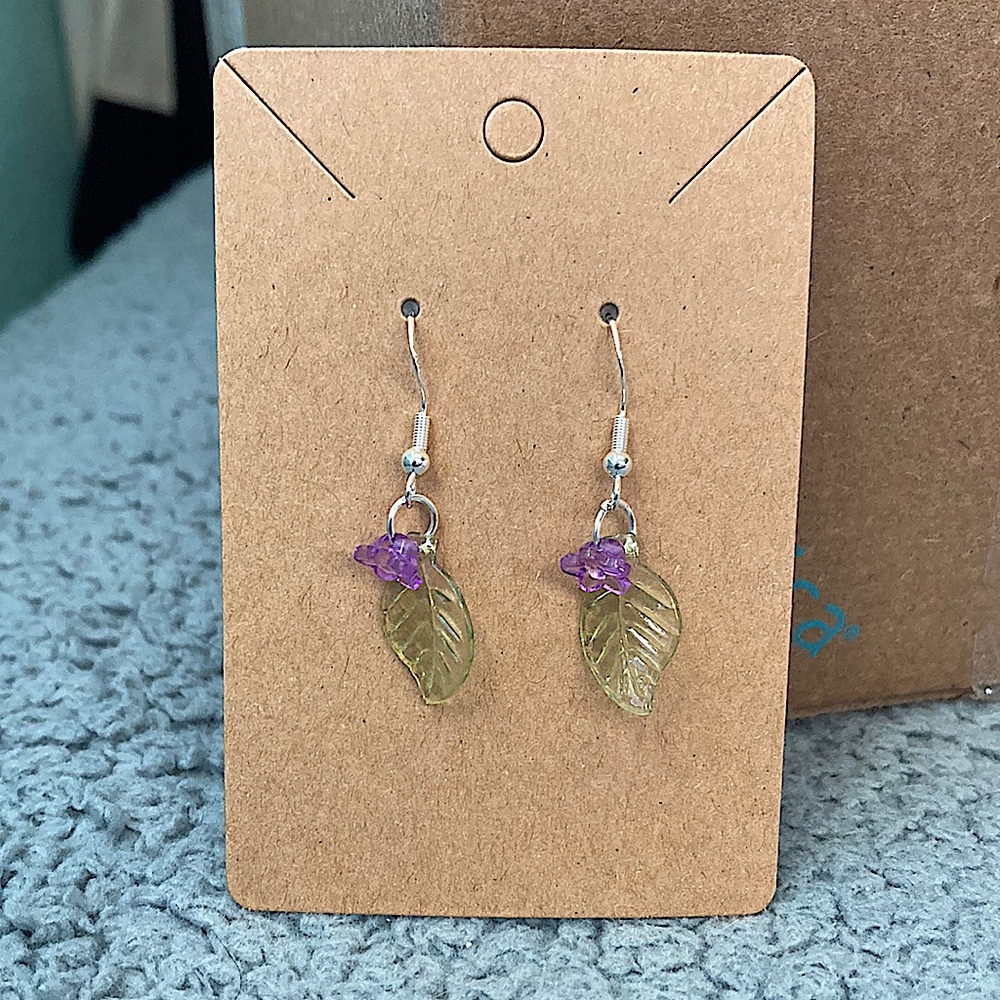 Purple and green flower earrings
